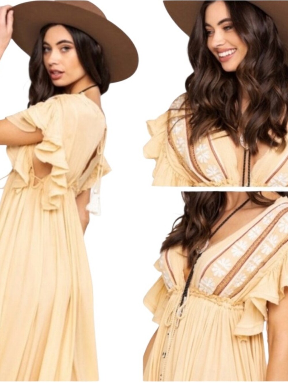 Nwot Free People Will Wait For You Golden Gauzy Flutter Sleeve Boho Midi Dress - Picture 6 of 16